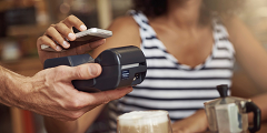 Woman Paying with Phone person to person with VISA